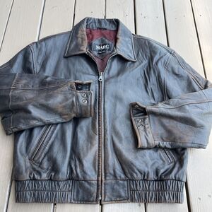 MARC New York Andrew Marc Vintage 1980's Bomber Leather Jacket Brown Size XL